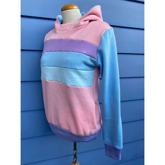 Cotton Candy Upcycled Hoodie with Pockets Sweatshirt One-Of-A-Kind MungoCrafts - Picture 3 of 5